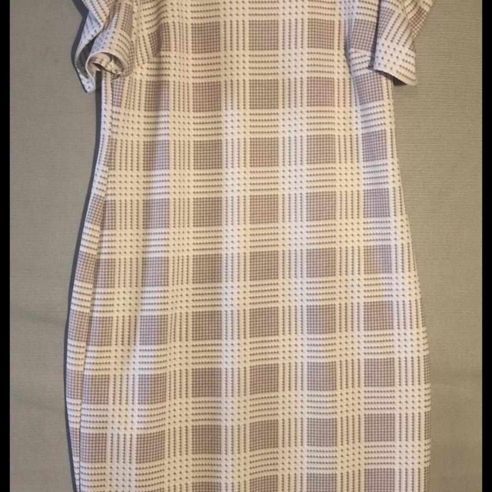 Shelby & Palmer Womens Sz 10 Pink Gray Plaid Sheath Dress Ruffled Half Sleeve